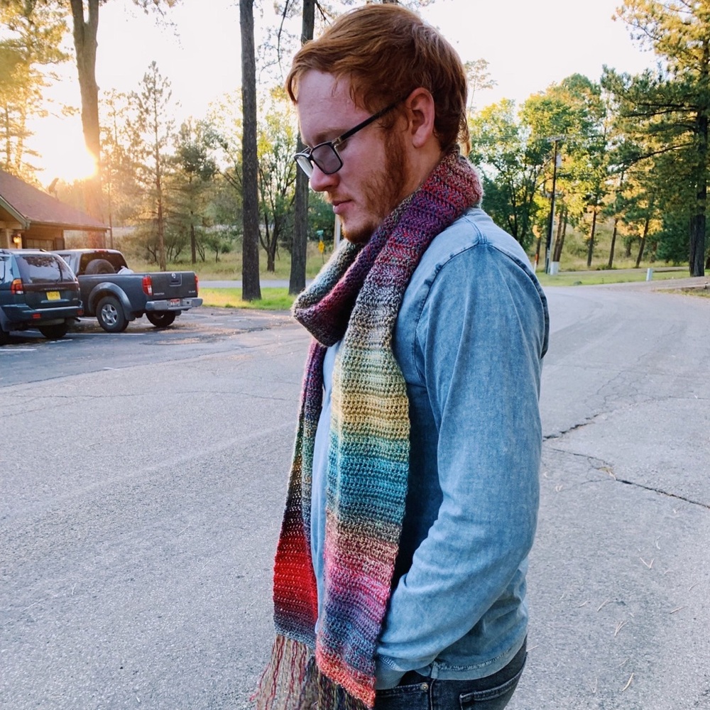 Handmade Crochet Unisex Extra Long Oversized Colorful Scarf with Fringe - Picture 1 of 7